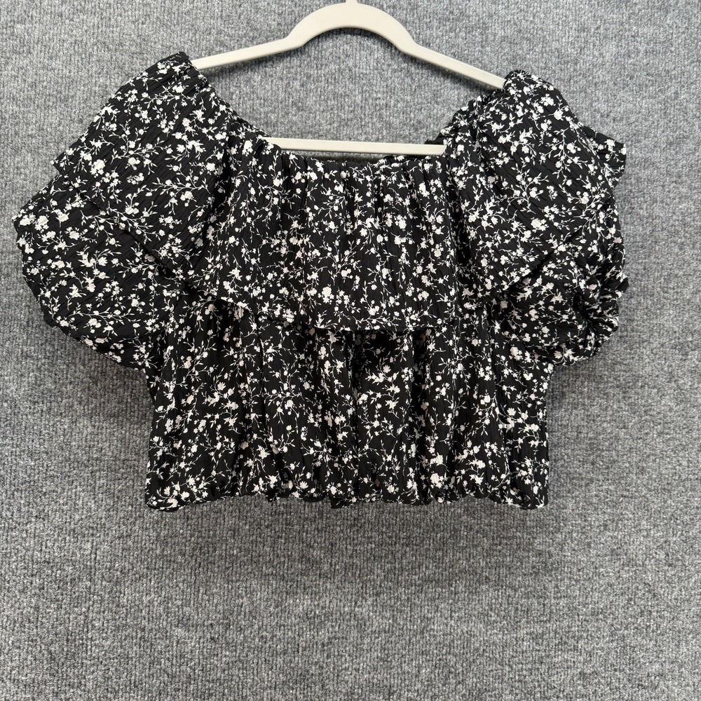 Love Notes Top Womens S Black Floral Off The Shoulder Crop Western Boho Cottage